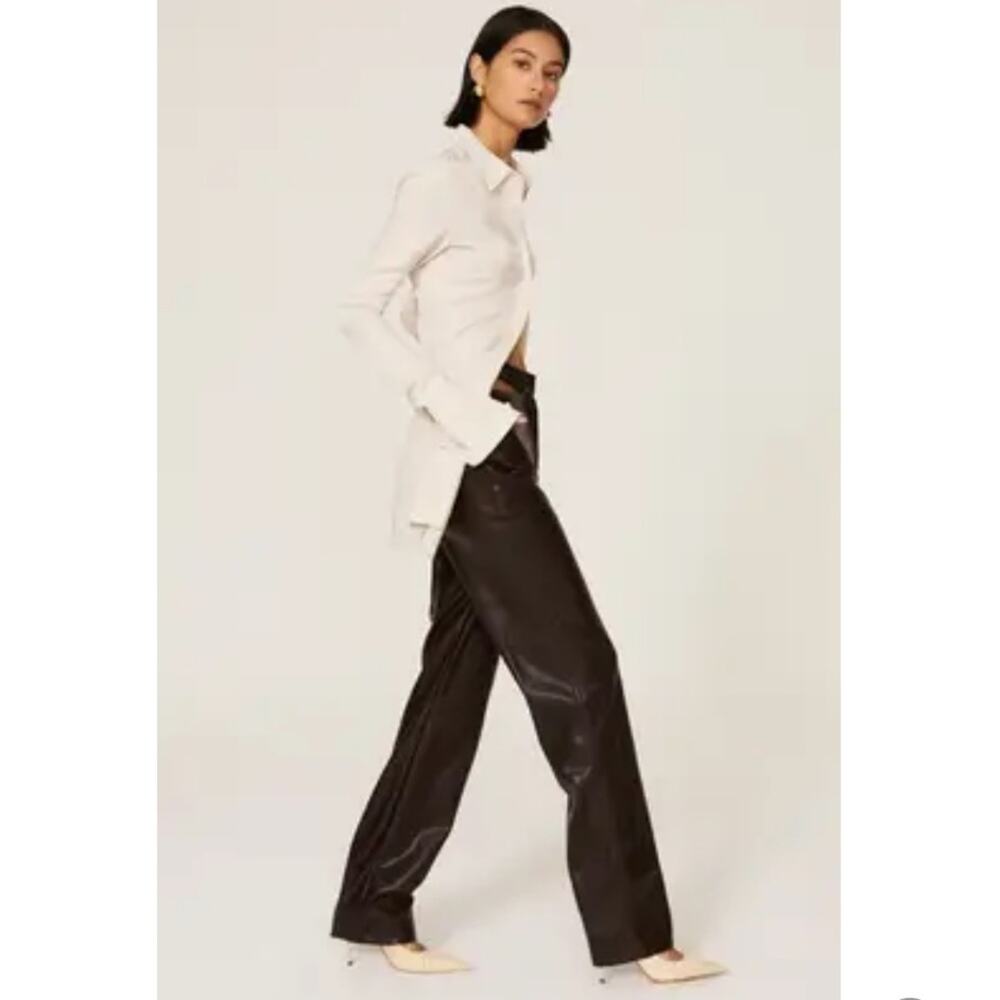 Jonathan Simkhai Amelia brown leather cutout high waist straight pants - Picture 6 of 14